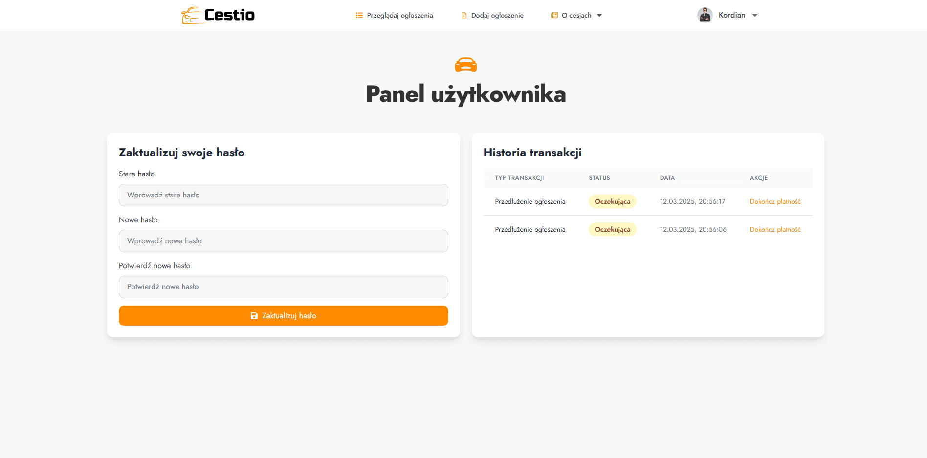 Panel użytkownika